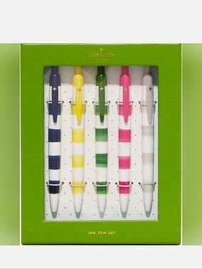 Kate Spade New York Set Of Five Rugby Stripe Click Pens With Black Ink